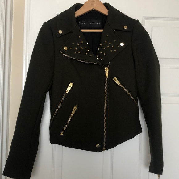 Zara embellished moto jacket - Olive green - Picture 1 of 2